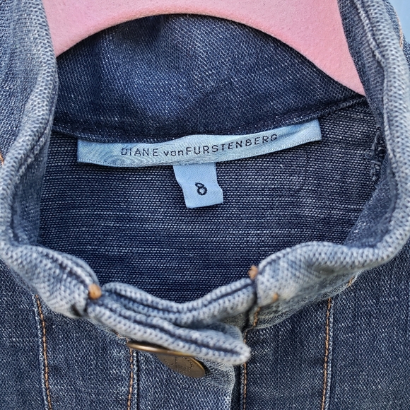 Diane Von Furstenberg High Collar Structured Denim Jacket - Picture 8 of 9